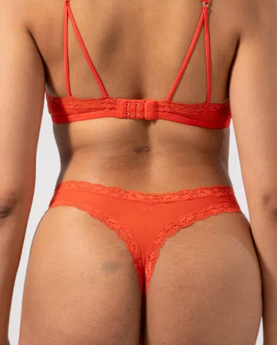 Understatement Mesh Lace Trim Thong Fiery Red In Red