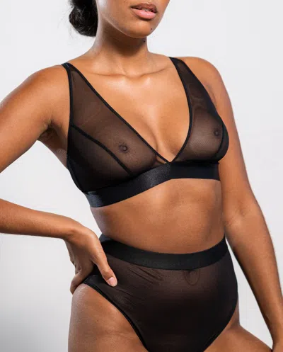 Understatement Mesh Plunge Bralette Black In Black