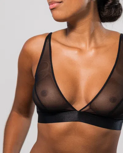 Understatement Mesh Plunge Bralette Black In Black
