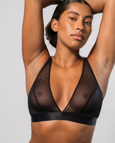 Understatement Mesh Plunge Bralette Black In Black