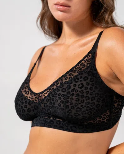 Understatement Mesh Support Bra Black Leopard In Black