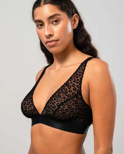Understatement Mesh Plunge Bralette Black Leopard In Black