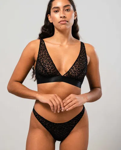 Understatement Mesh Plunge Bralette Black Leopard In Black