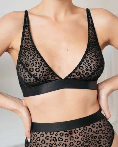 Understatement Mesh Plunge Bralette Black Leopard In Black