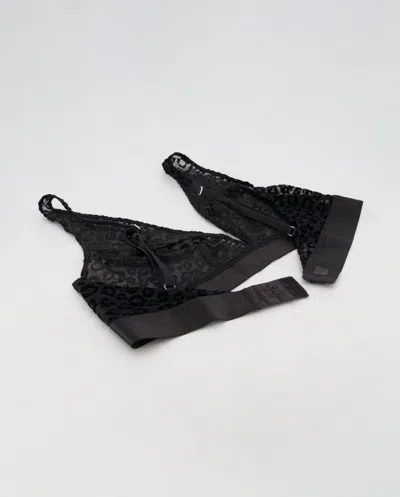 Understatement Mesh Plunge Bralette Black Leopard In Black