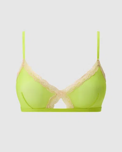 Understatement Mesh Lace Cut-out Triangle Bralette Zesty Lime In Gold