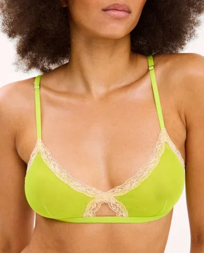 Understatement Mesh Lace Cut-out Triangle Bralette Zesty Lime In Gold