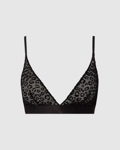 Understatement Mesh Triangle Bralette Black Leopard In Animal Print