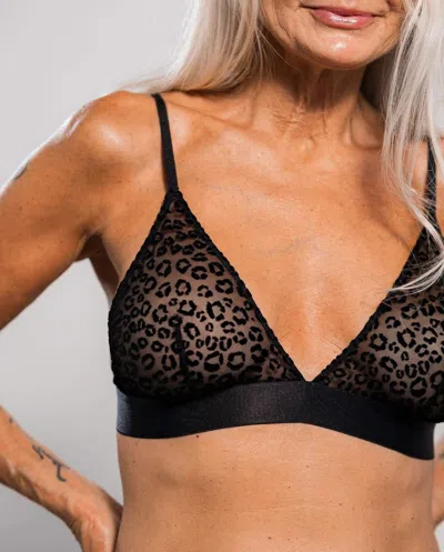Understatement Mesh Triangle Bralette Black Leopard In Animal Print