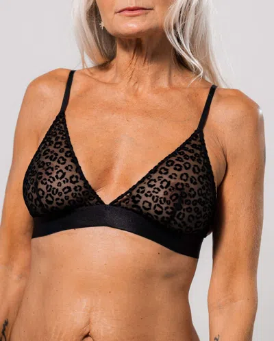Understatement Mesh Triangle Bralette Black Leopard In Animal Print