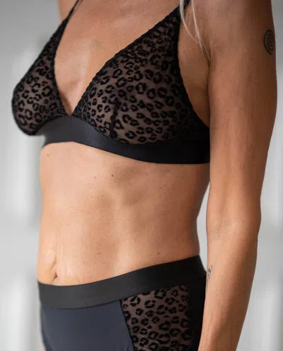 Understatement Mesh Triangle Bralette Black Leopard In Animal Print