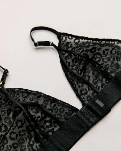 Understatement Mesh Triangle Bralette Black Leopard In Animal Print