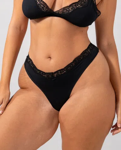 Understatement Micro Lace Thong Black In Black