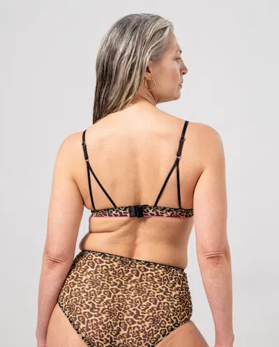 Understatement Mesh Triangle Bralette Leopard/candy Pink In Brown
