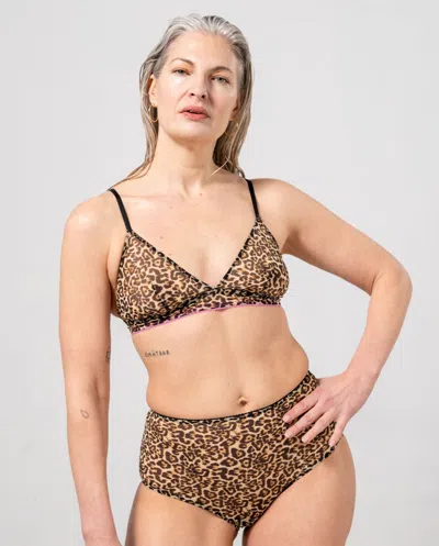 Understatement Mesh Triangle Bralette Leopard/candy Pink In Brown