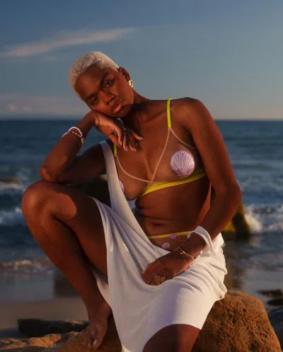 Understatement Mesh Triangle Bralette Warm Nude/lilac In Green