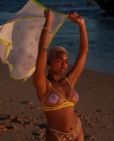 Understatement Mesh Triangle Bralette Warm Nude/lilac In Green