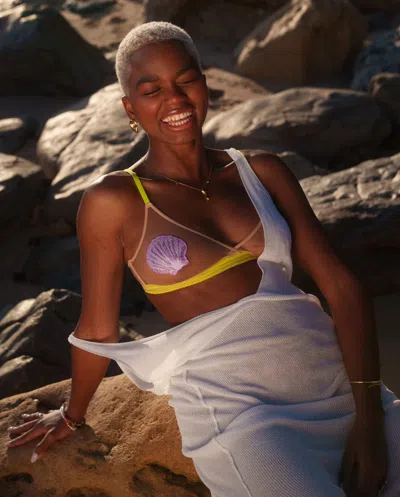 Understatement Mesh Triangle Bralette Warm Nude/lilac In Green