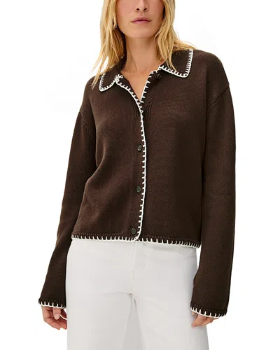 Rails Rayleen Cardigan Brown Ivory Blanket Stitch