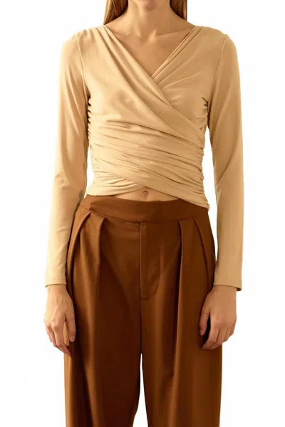 Endless Rose Shirring Fitted Top In Taupe In Pink
