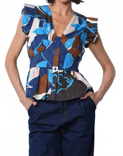Greylin Sarina Poplin Printed Top In Navy Multi In Blue