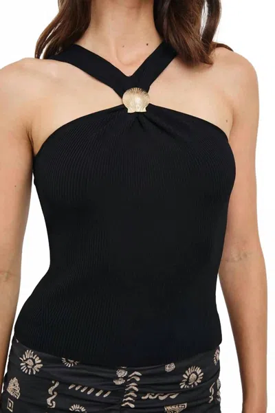 Rails Senna Metal Accent Rib Halter Top In Black