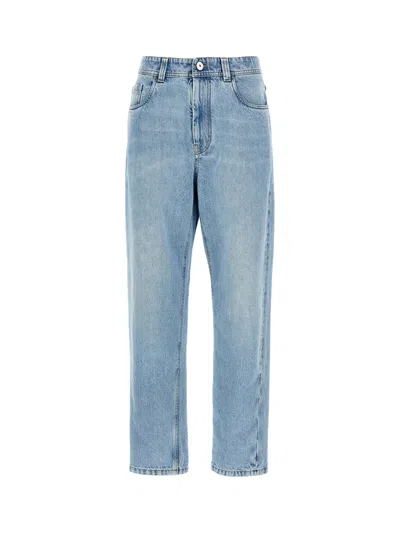 Brunello Cucinelli Logo Patch Mid-rise Straight-fit Jeans In Blue