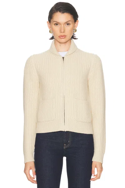 Nili Lotan Wool Ribbed Zip Cardigan In Neutral
