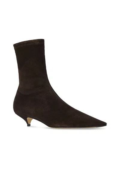 The Row Suede Liisa Kitten Ankle Boots 35 In Brown