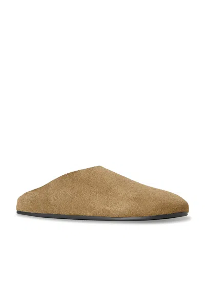 The Row Beige Hudson Suede Slide Loafers In Green