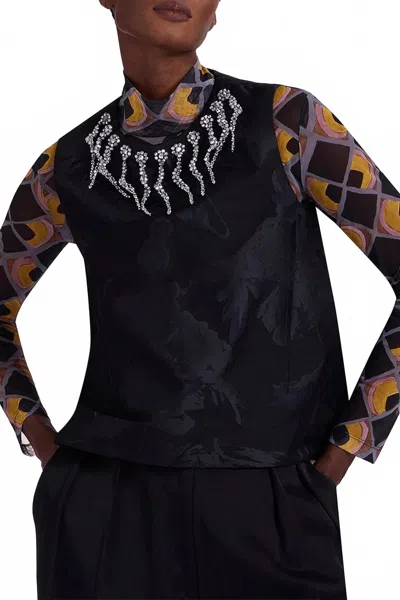 La Doublej La Scala Top Embroidered Sylph Jacquard Black In Multi