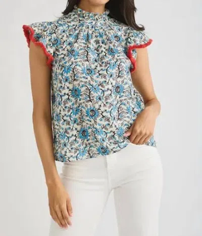 Thml Flutter & Fringe Floral Top In Blue In Multi