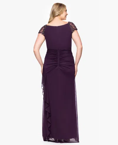 Xscape Plus-size Beaded Boat Neck Mesh Gown In Purple