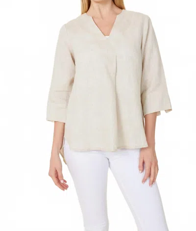 Dolce Cabo Linen Three Quarter Sleeve Top In Beige In Multi