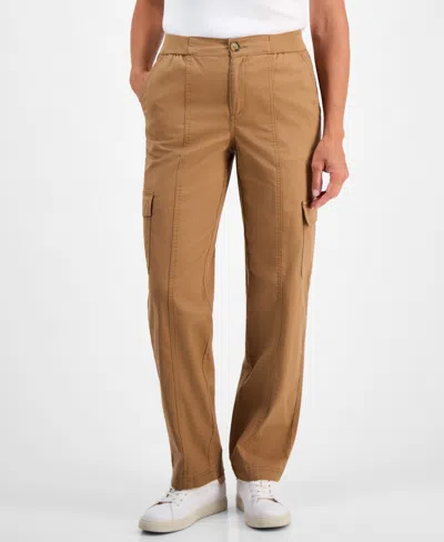 Style & Co Petite Solid Drawcord-hem Utility Pants, Created For Macy's In Brown