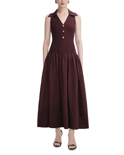 Self-portrait Embellished Ribbed-knit And Poplin Maxi Dress In Brown