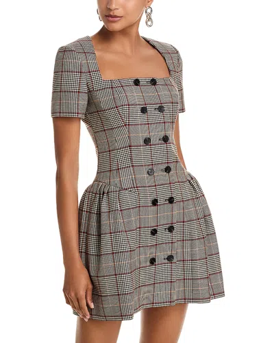 Self-portrait Womens Brown Check-print Square-neck Wool-blend Mini Dress In Brown