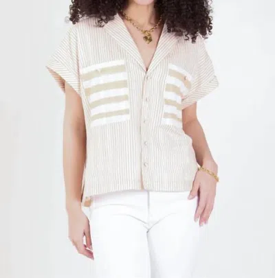 Emily Mccarthy Luna Crop Top In Sand Stripe In Neutral