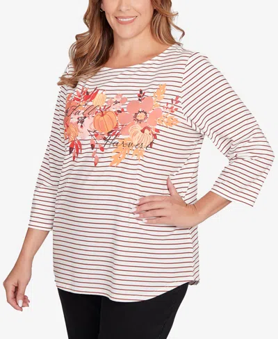 Ruby Rd. Plus Size Fall Harvest Striped Knit Top In White