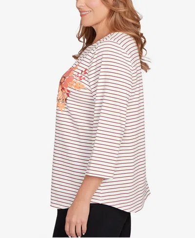 Ruby Rd. Plus Size Fall Harvest Striped Knit Top In White