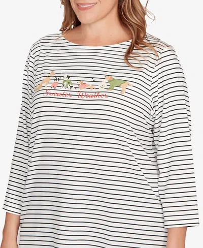 Ruby Rd. Plus Size Holiday Dogs Striped Knit Top In Multi