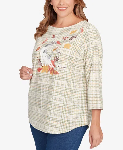 Ruby Rd. Plus Size Autumn Cat Houndstooth Top In Neutral