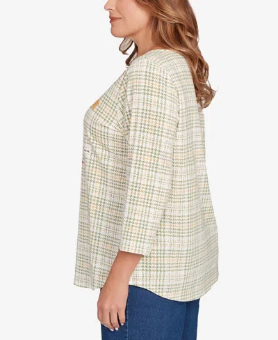Ruby Rd. Plus Size Autumn Cat Houndstooth Top In Neutral