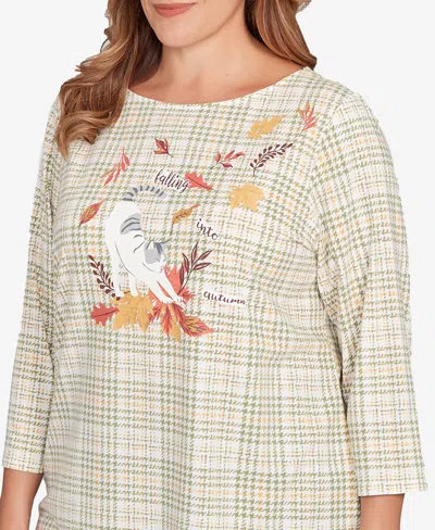 Ruby Rd. Plus Size Autumn Cat Houndstooth Top In Neutral