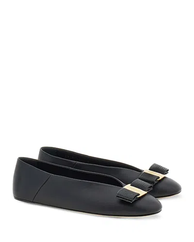 Ferragamo Vanna Vara Bow Ballet Flats In Calf Leather In Black