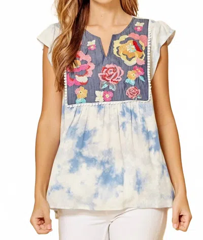 Andree By Unit Tie Dye Embroidered Top In Multi In Neutral