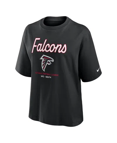 Nike Black Atlanta Falcons Essential Script Relaxed Boxy T-shirt In Black