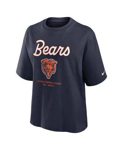 Nike Navy Chicago Bears Essential Script Relaxed Boxy T-shirt In Blue