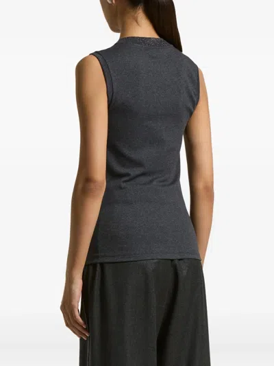 Peserico Embellished-neck Sleeveless Top In Gray