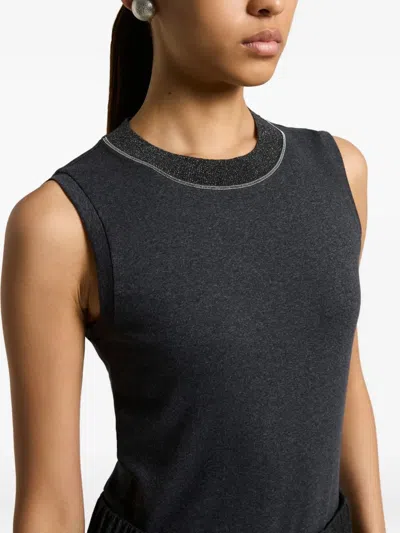 Peserico Embellished-neck Sleeveless Top In Gray